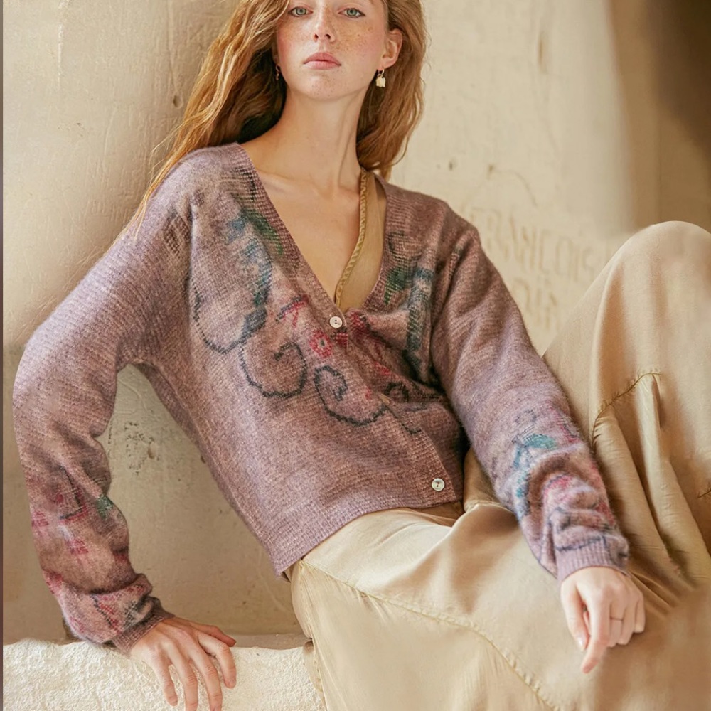 Mes Demoiselle Aylin Raccoon Wool Short Cardigan in Lilac